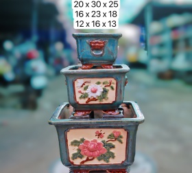 BỘ BA CHẬU VUÔNG HOA MẪU ĐƠN