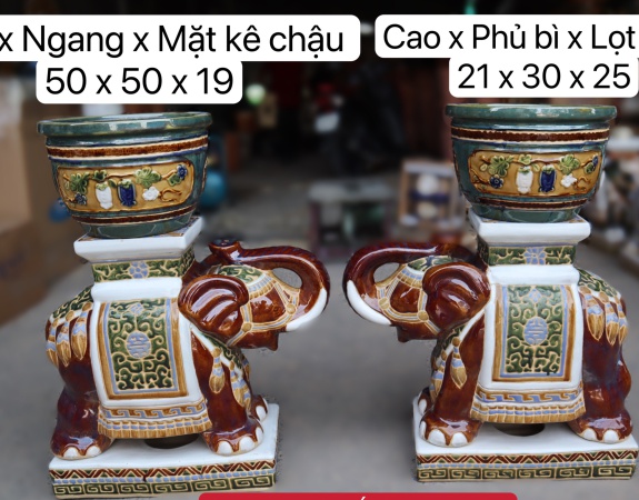 COMBO ĐÔN VOI CÓ ĐẾ VÀ CHẬU TRÁI PHÁP (CHỮ PHƯỚC) NHỎ