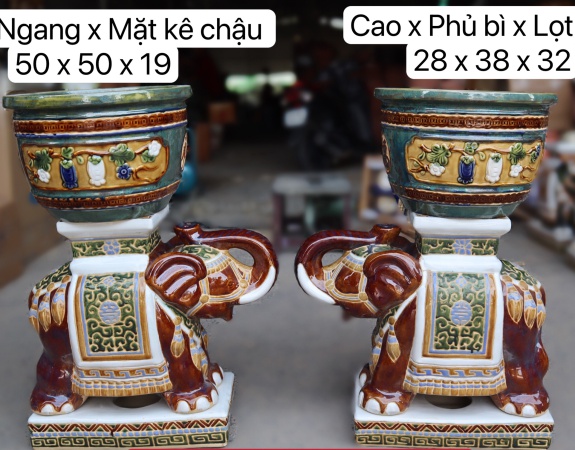 COMBO ĐÔN VOI VÀ CHẬU TRÁI PHÁO (CHỮ PHƯỚC) VỪA
