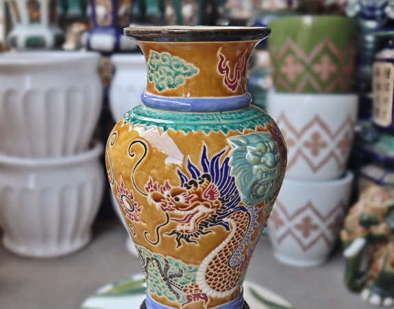 BÌNH HOA LONG PHỤNG MIỆNG LOE VÀNG