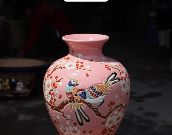 BÌNH HOA CHẤM KHẮC UYÊN ƯƠN HỒNG